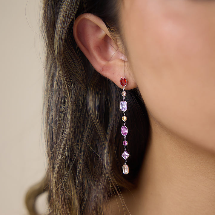 J&D Jewelry Stainless Steel Earrings Tarnish Free Waterproof Steel Color Colored Zircon Geometric Tassel Earrings