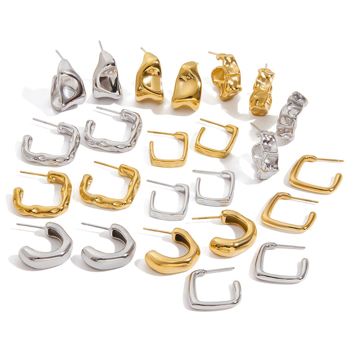 J&D Modern Minimalist 14k Gold Stainless Steel C Circle Earring Fashion Classic Polished Wide C Hoop Earrings