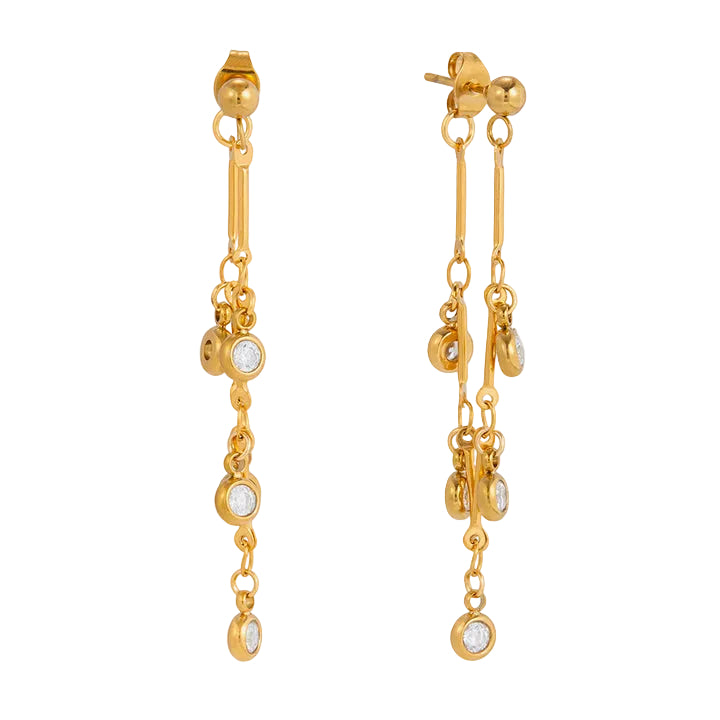 J&D Elegant Graceful Zircon Tassel Earrings 18K Gold Stainless Steel Classic Zircon Chain Tassel Earrings