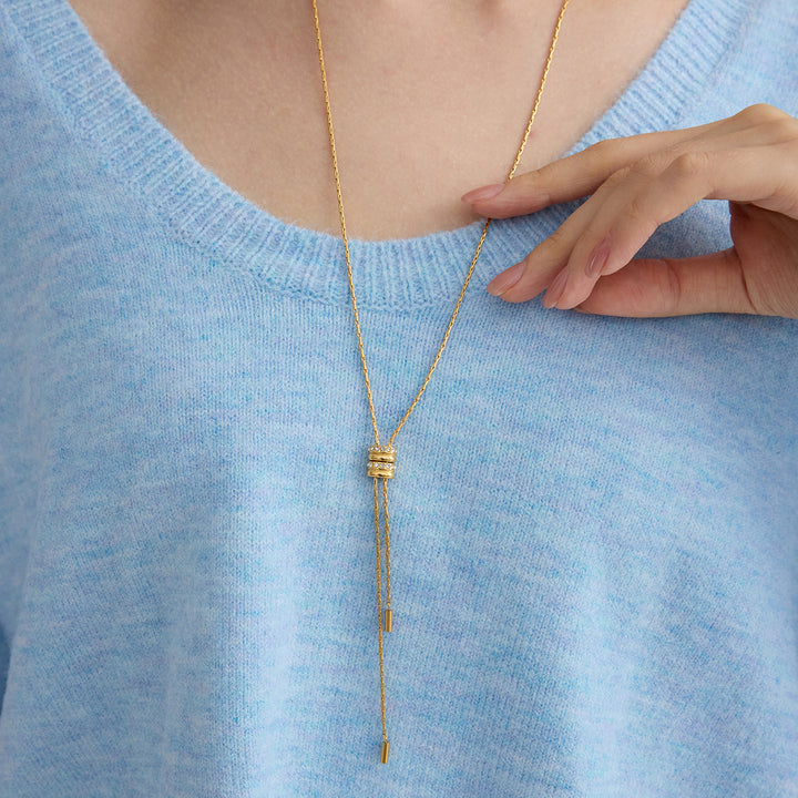 J&D Lariat Y Necklace Stainless Steel Long Sweater Necklace Adjustable Slider Tassel CZ Stone Minimalist Modern Party Gift