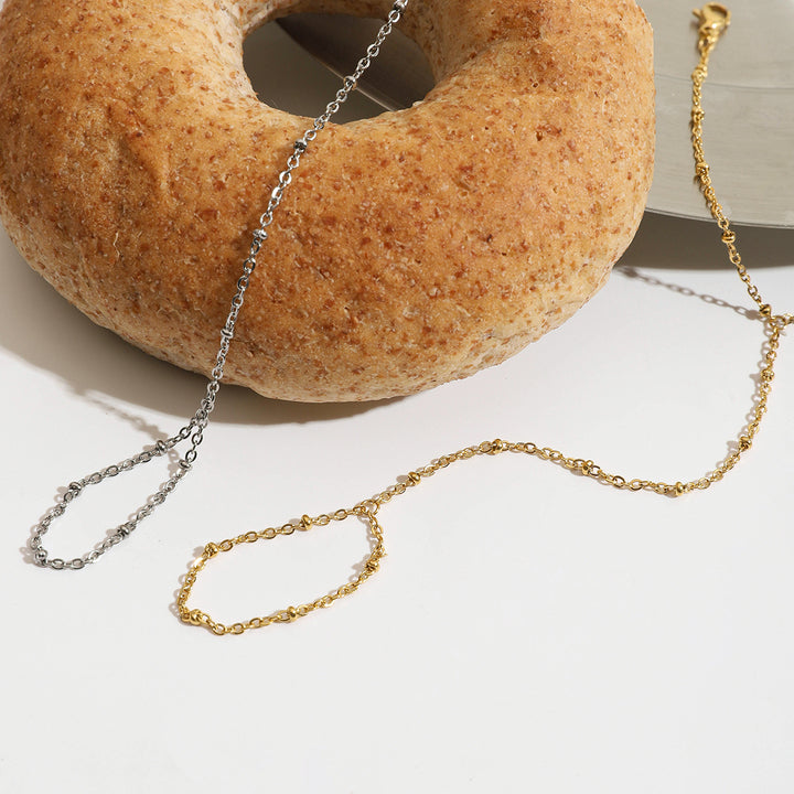J&D 18K Gold Plated Stainless Steel Bracelets Holiday Classic Rice Bead Hand Chain Finger Bracelet