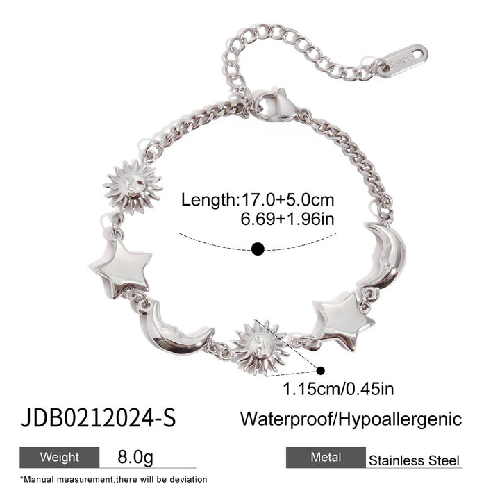 J&D Trendy 2025 Stainless Steel Stackable Minimalist Bracelet Sun Moon Star Charm Polished Jewelry for Women