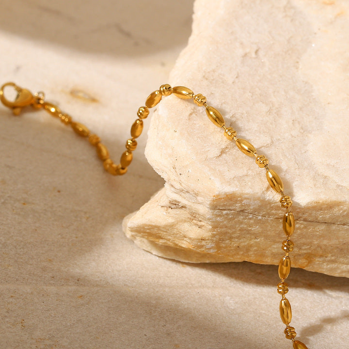 Classic Oval Beads Pure Chain Minimalist Stainless Steel 18K Gold-plated Jewelry Bracelet for Women