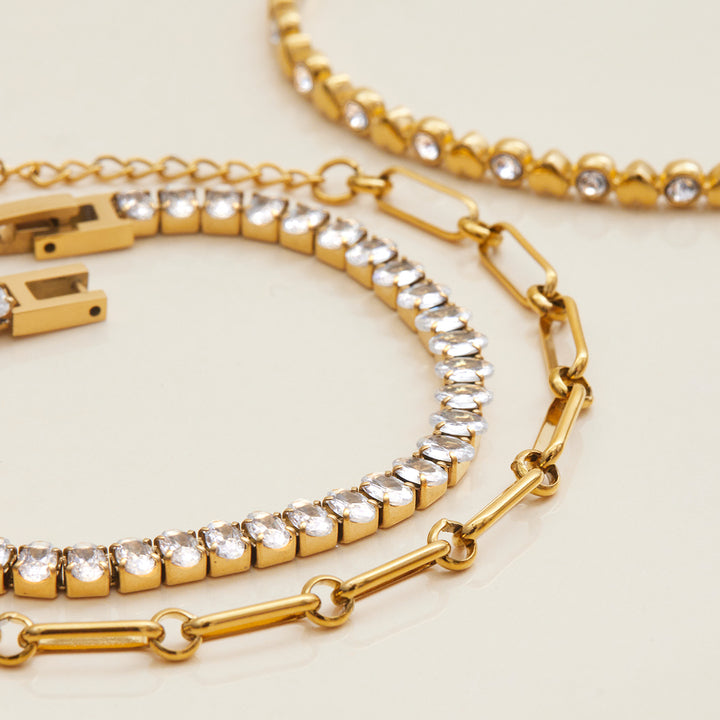 JD Elegant Ladies 18K Gold Plated Paperclip Chain Bracelet Zircon Bracelet Adjustable Stackable for Classic and Trendy Looks