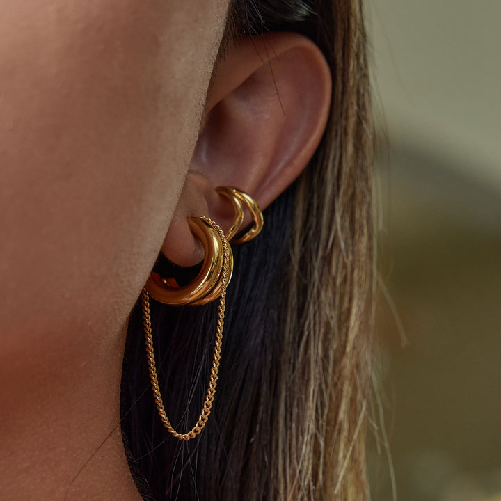 J&D Classic Minimalist Stainless Steel Earring Fashion Stylish Gold Two Tone Tassel Line Hoop Earrings