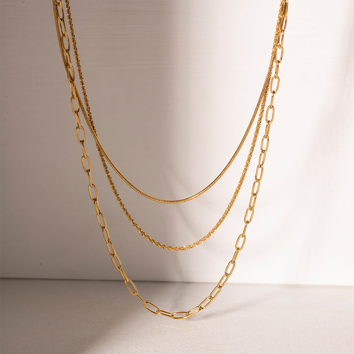 J&D New Arrival Stainless Steel Simple Design Minimalist Chain Layered Necklace Set for Women