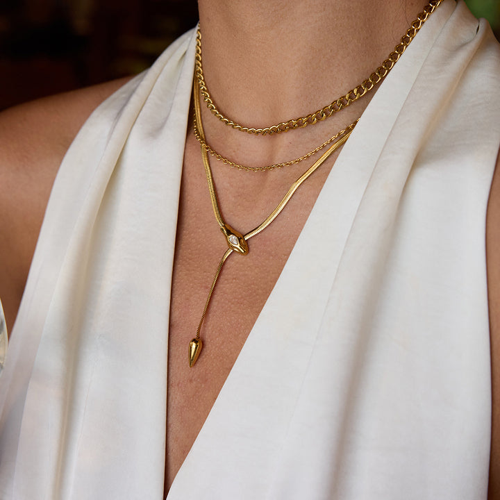 J&D Fashion Trend 18K Gold Stainless Steel Necklaces Zircon Unique Snake Necklaces for Women