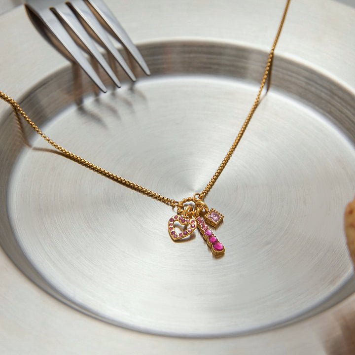 J&D Romanic Love Hollow Heart Cute 3 in 1 Pink Zircon Block Charms Pendant Necklace