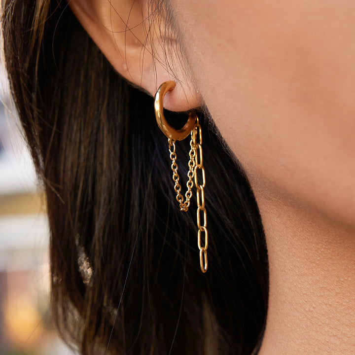 J&D Elegant CZ Tassel Earring 18K Gold Plated Stainless Steel Dainty CZ Double Loop Zirconia Tassel Earrings