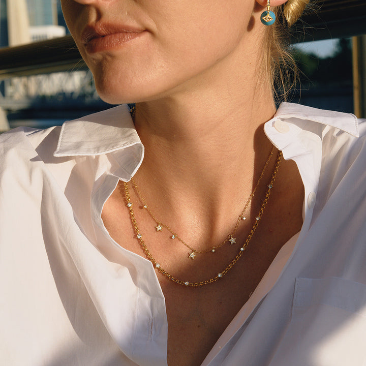 J&D Classic 18K Gold Stainless Steel Rhinestone Cross Diamond Cup Small Pendant Clip Bead Chain Necklaces