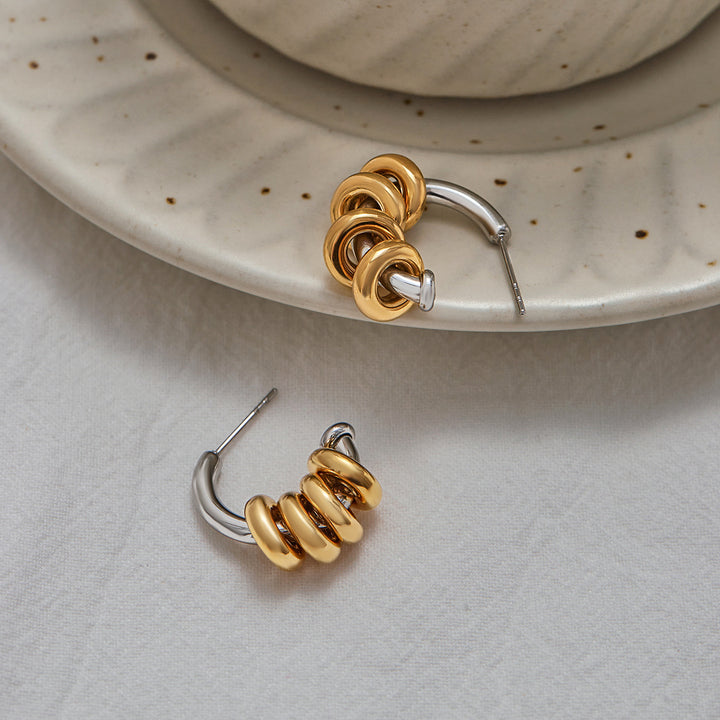 J&D New Arrivals Minimalist Two-Tone Earring Hoop Ring Dangle Earring Fashion C Shape Stud Earring