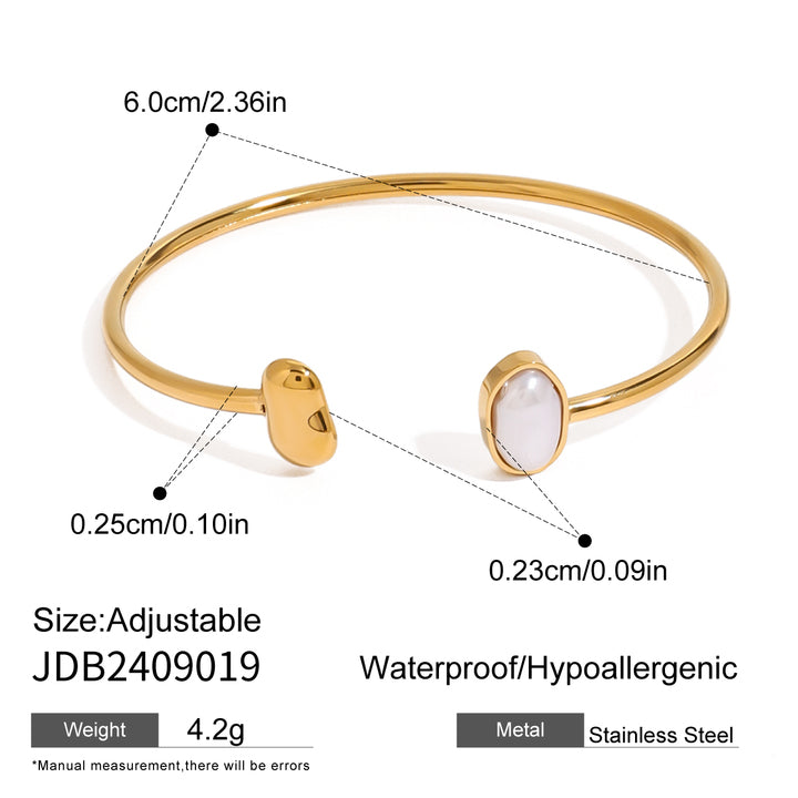 J&D 18k Gold Stainless Steel Pearl Spring Bangle Waterproof Tarnish Free Jewelry