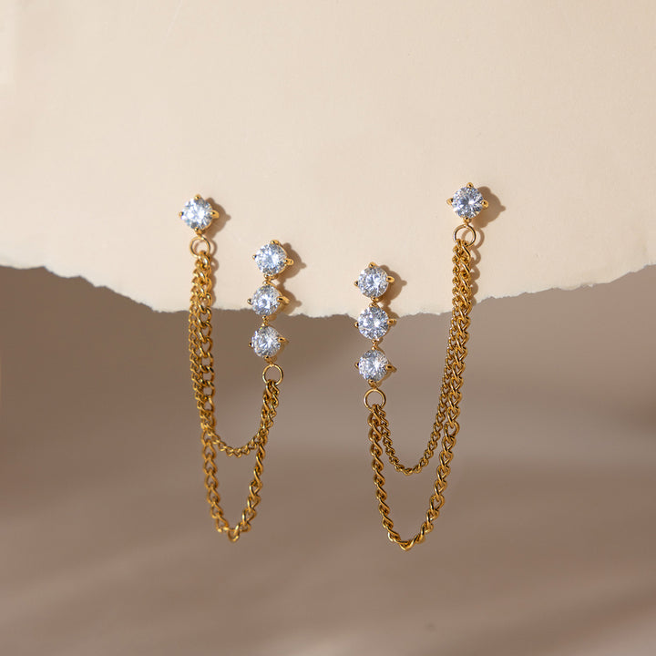 J&D Elegant Linear Chain Tassel Earrings 18K Gold Plated with Cubic Zirconia Accents Classic Drop Dangle Earrings for Women