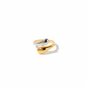 J&D Design Two-tones Ring 18K PVD Gold Plated Stainless Steel Ring Two Tone Colorblock Cross Asymmetric Open Ring