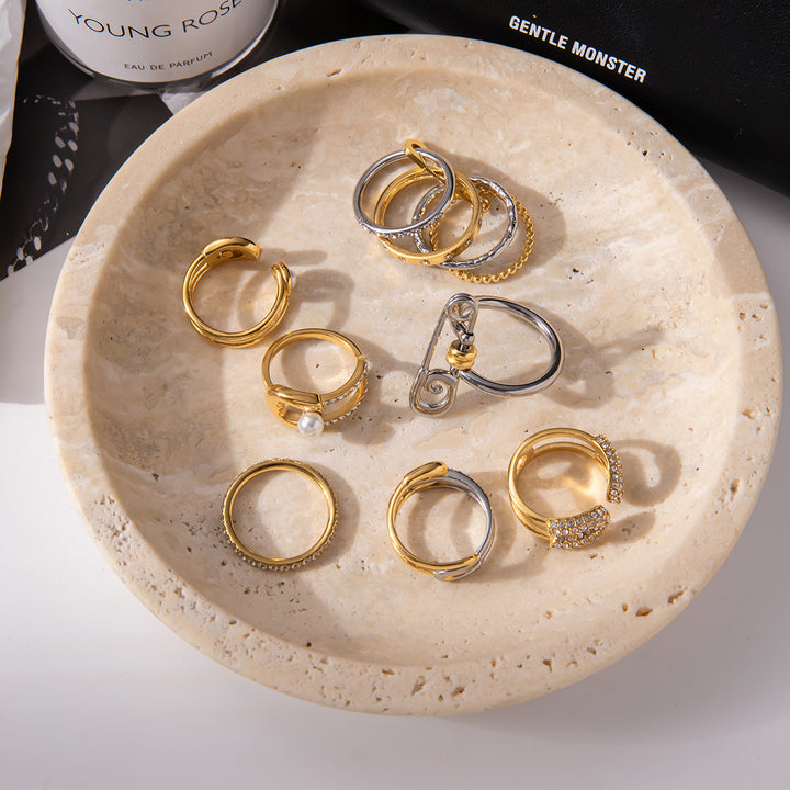 J&D Jewelry Waterproof Pin Ring Women Stainless Steel Paper Clip Two Tone Multi Hoop Finger Ring