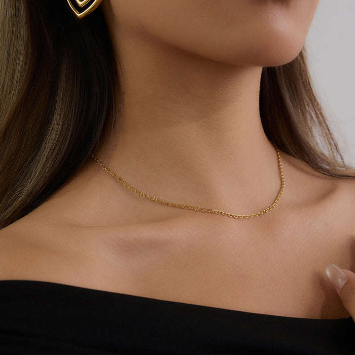 J&D Waterproof 18K Gold Plated Stainless Steel Jewelry Classic Half Arc DIY Charms Chain Necklace 40+5CM
