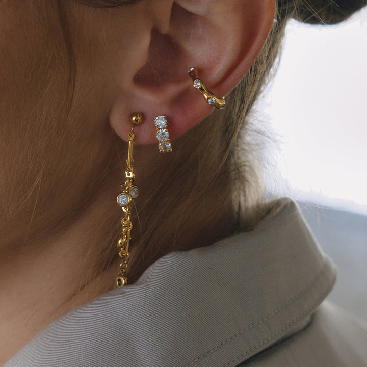 J&D Elegant Graceful Zircon Tassel Earrings 18K Gold Stainless Steel Classic Zircon Chain Tassel Earrings