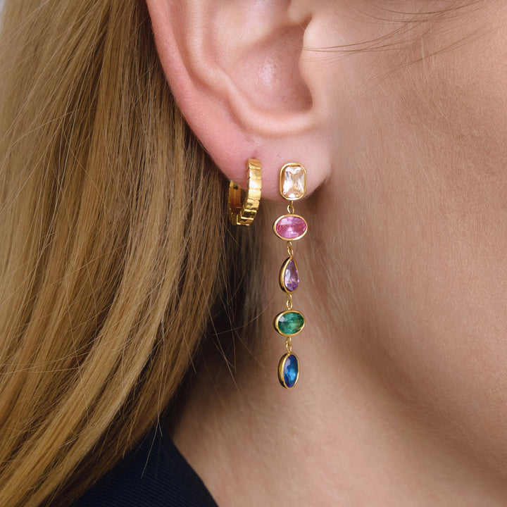 J&D Women's Geometric 18K Gold Plated Stainless Steel Tassel Earrings with Color Zirconia