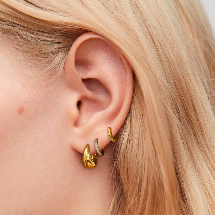J&D 18k Gold Stainless Steel White Water Drill Solid Circle Ear Clips Set of 3
