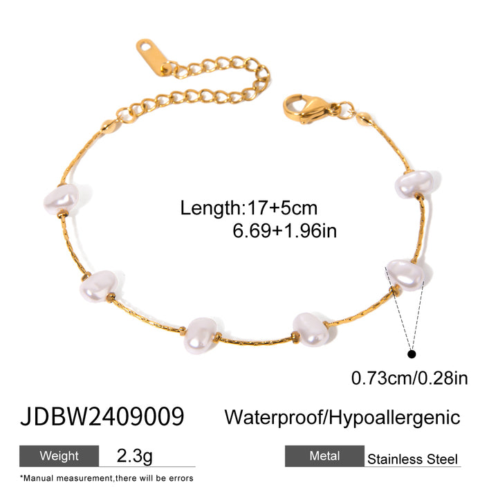 J&D 18K Gold Stainless Steel Unique Faux Pearl Real Gold IP Plated Chain Adjustable Beaded Bracelet Necklace Modern Design