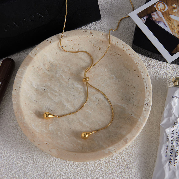 J&D 18K Gold Plate Stainless Steel Necklace Classic Minimalist Drop Pendant Adjustable Y-shaped Chain