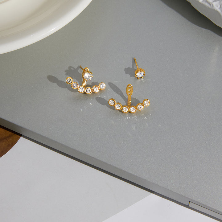 J&D Elegant Rhinestone Jackets Earring 18K Gold Stainless Steel Fashion Delicate Fan Rhinestone Detachable Jackets Earring