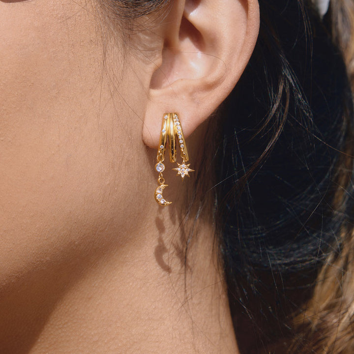J&D Luxurious Three Layer Fringe Earrings 18K Gold Plated Stacked Square Pendant with Crystal and Zircon Dazzling Drop Earrings