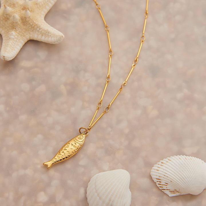 J&D Ocean Fish Summer Beach Waterproof 18K Real Gold Plated Stainless Steel Pendant Necklace