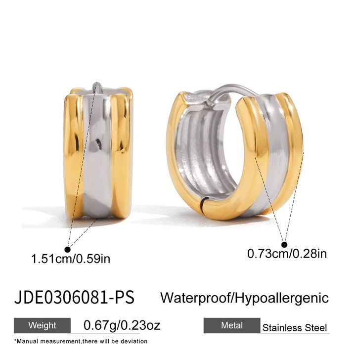 J&D Fashion Two Tone Hoop Earring 18K Gold Plated Stainless Steel Gold and Silver Two Tone Wide Three Layered Earrings