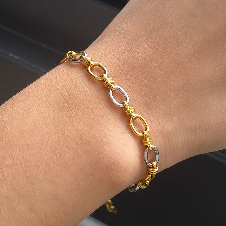 J&D Modern Minimalist Stainless Steel Bracelet Gold Plated European and American Personality Hip Hop Splicing Bracelet