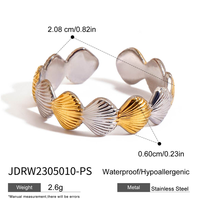 Charm Stainless Steel 18K Gold Plated Jewelry Gift Opening Scallop Shell Chain Rings for Women