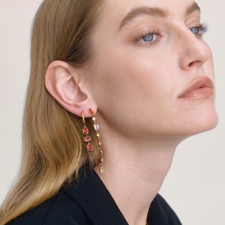 J&D Women's Red Zirconia Tassel Earrings - 18K Gold Plated Geometric Drop Earrings