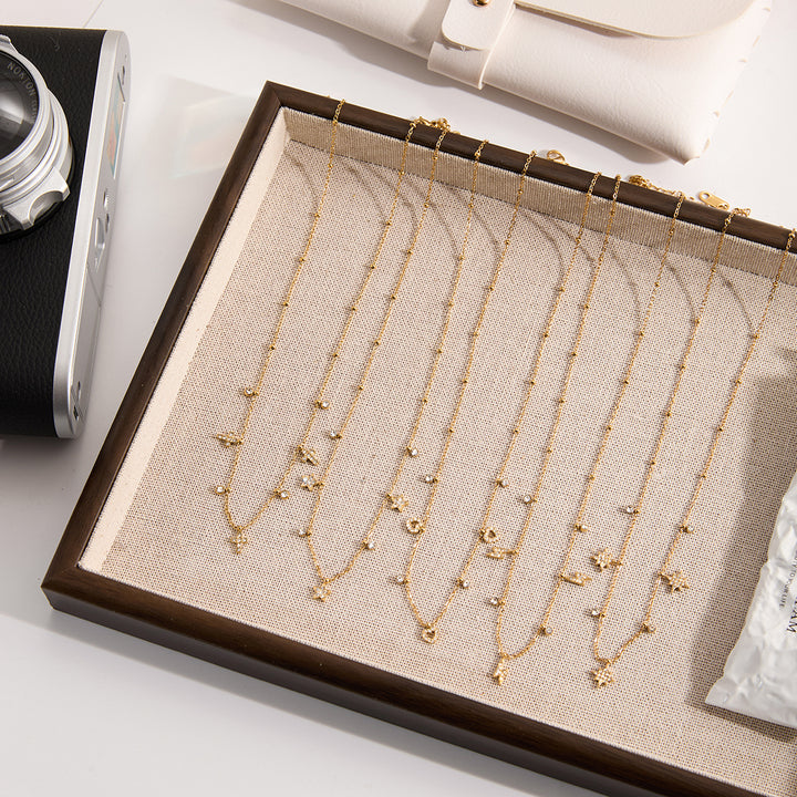 J&D Classic 18K Gold Stainless Steel Rhinestone Cross Diamond Cup Small Pendant Clip Bead Chain Necklaces