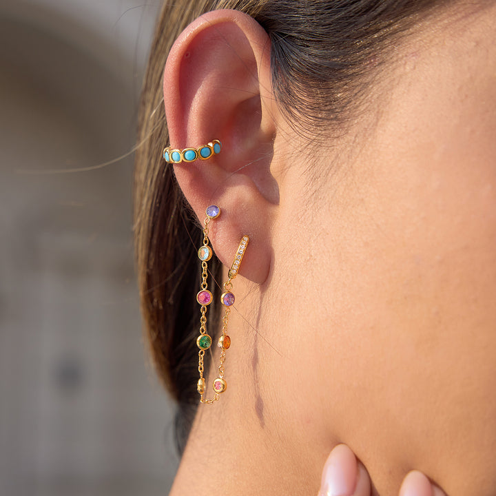 J&D Colorful White Crystal Tassel Earrings Classic Gold Tone Earrings for Women