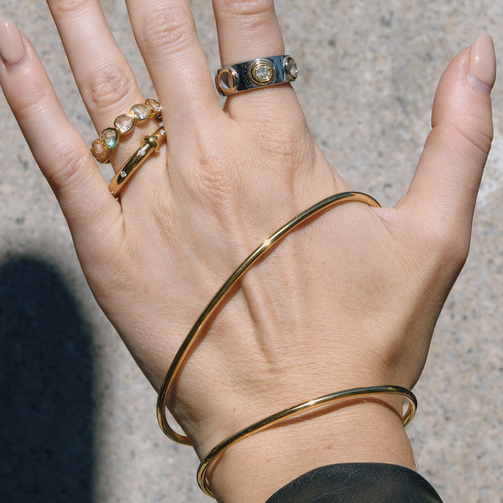 J&D Minimalist Unique Line Bangle 18K Gold Plated Stainless Steel Simple Hollow Line Asymmetric Double Band Open Cuff Bracelet