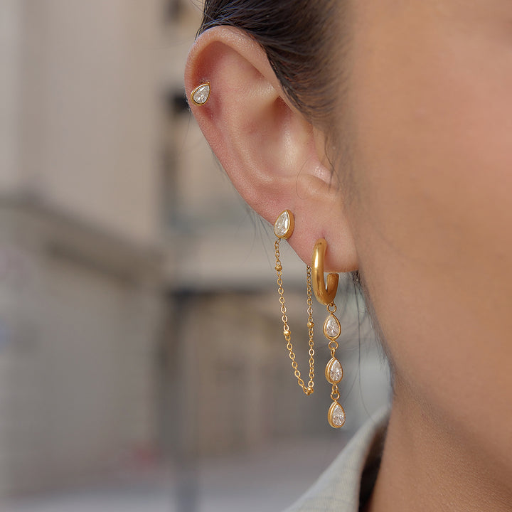J&D Elegant Tassel Earring 18K Gold Stainless Steel Fashion Delicate Square Water Drop Rhinestone Tassel Earring Set