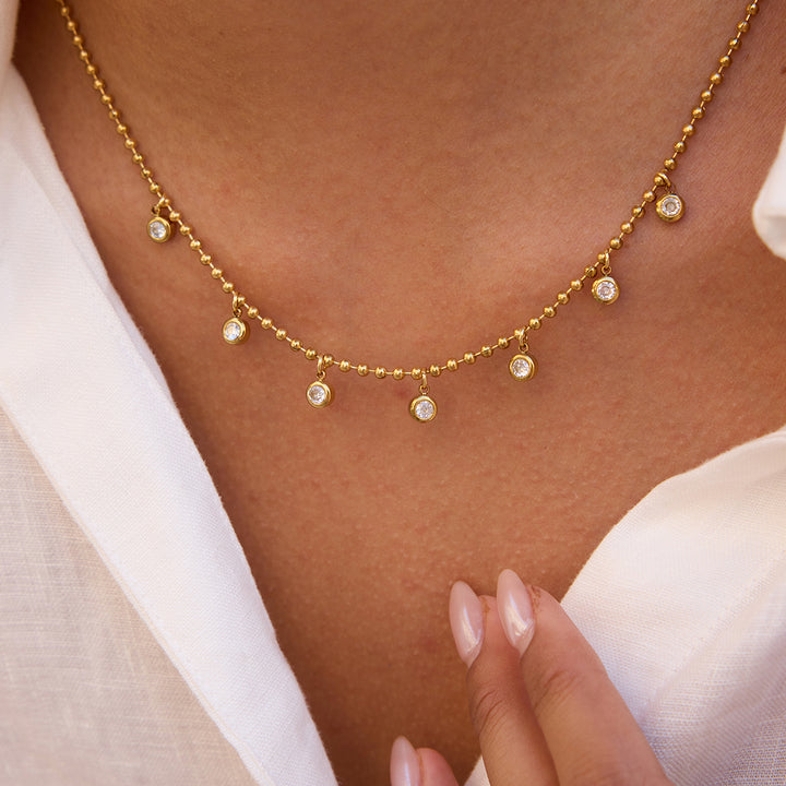 J&D Crystal Pendant Necklace 18K Gold Plated Stainless Steel Multi Shape Zirconia Charm Bead Chain Timeless Everyday Jewelry
