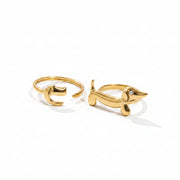 J&D Cute and Trendy 18k Gold Plating Stainless Steel Minimalist Lined Rhinestone Dog Cat Dachshund Kitten Ring