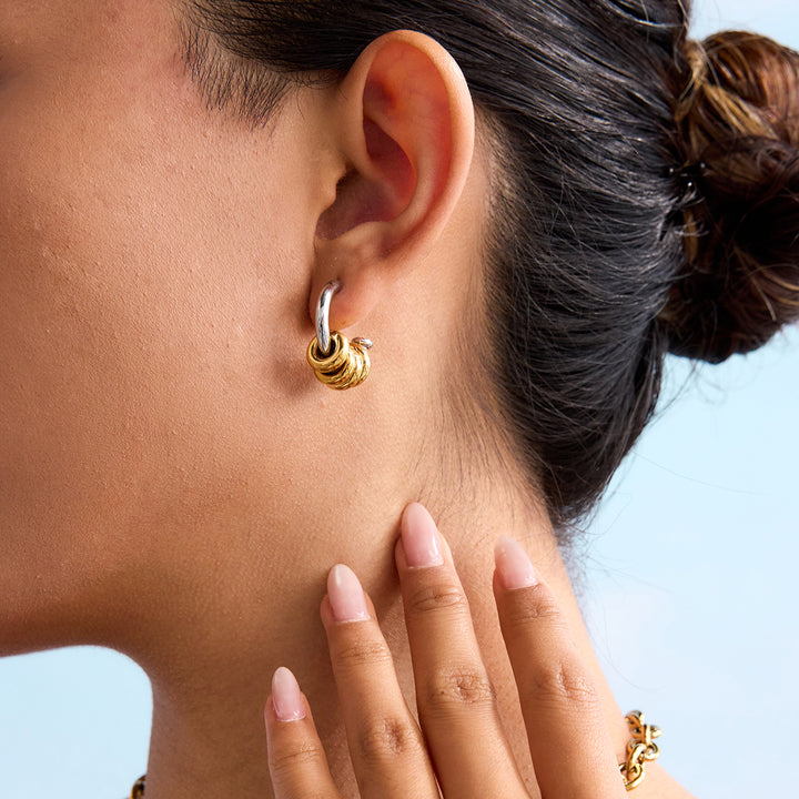 J&D New Arrivals Minimalist Two-Tone Earring Hoop Ring Dangle Earring Fashion C Shape Stud Earring