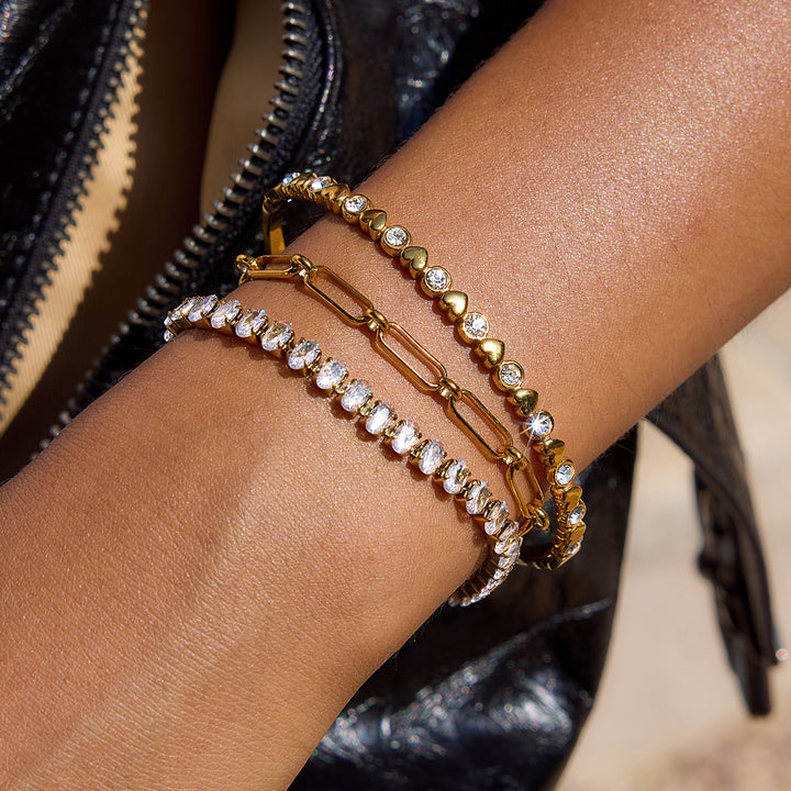 JD Elegant Ladies 18K Gold Plated Paperclip Chain Bracelet Zircon Bracelet Adjustable Stackable for Classic and Trendy Looks