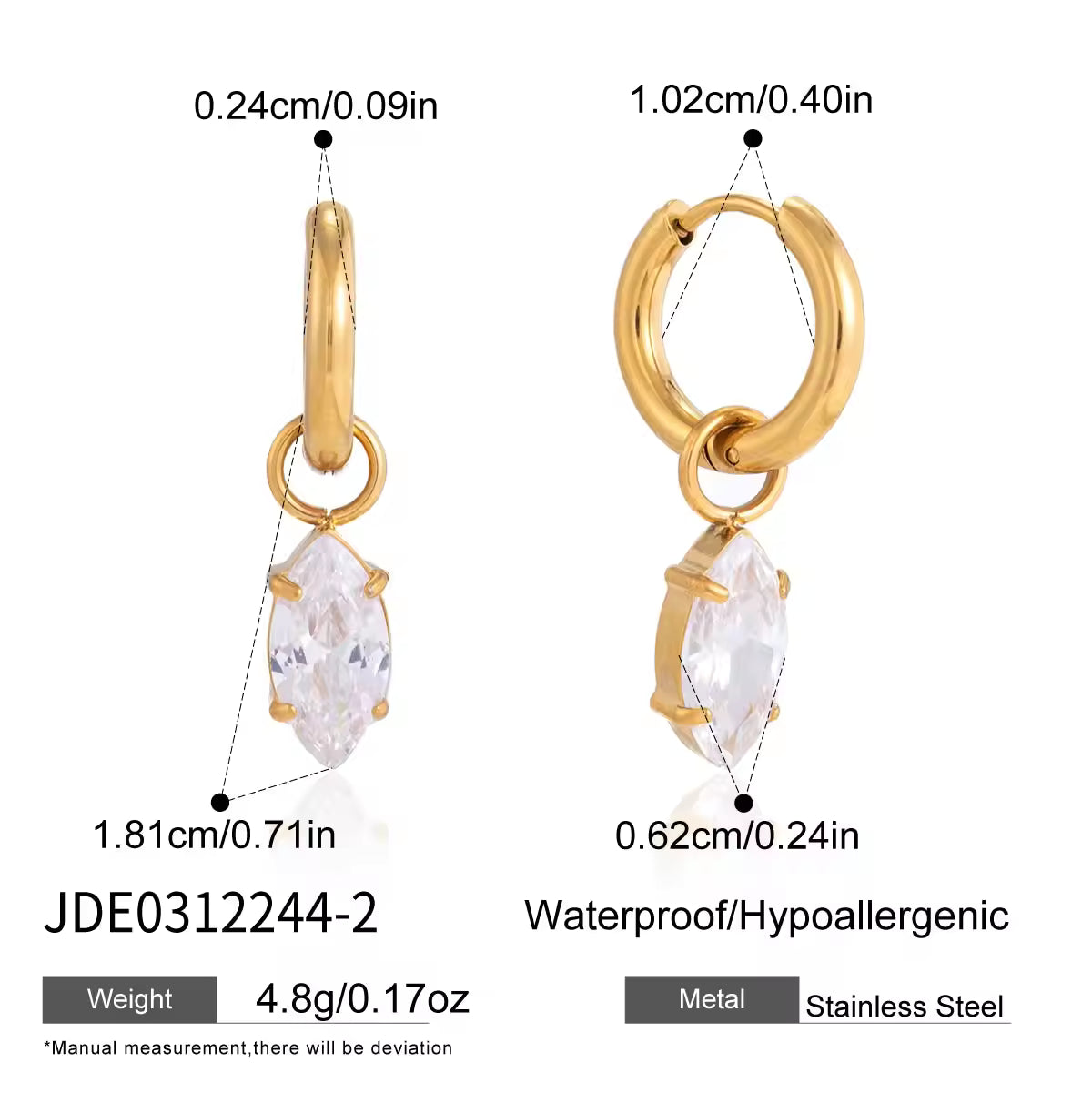 Elegant CZ Hoop Earring 18K Gold Stainless Steel Classic Delicate Oval Round Teardrop Zircon Hoop Earring