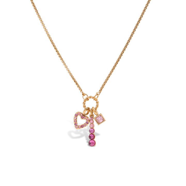 J&D Romanic Love Hollow Heart Cute 3 in 1 Pink Zircon Block Charms Pendant Necklace