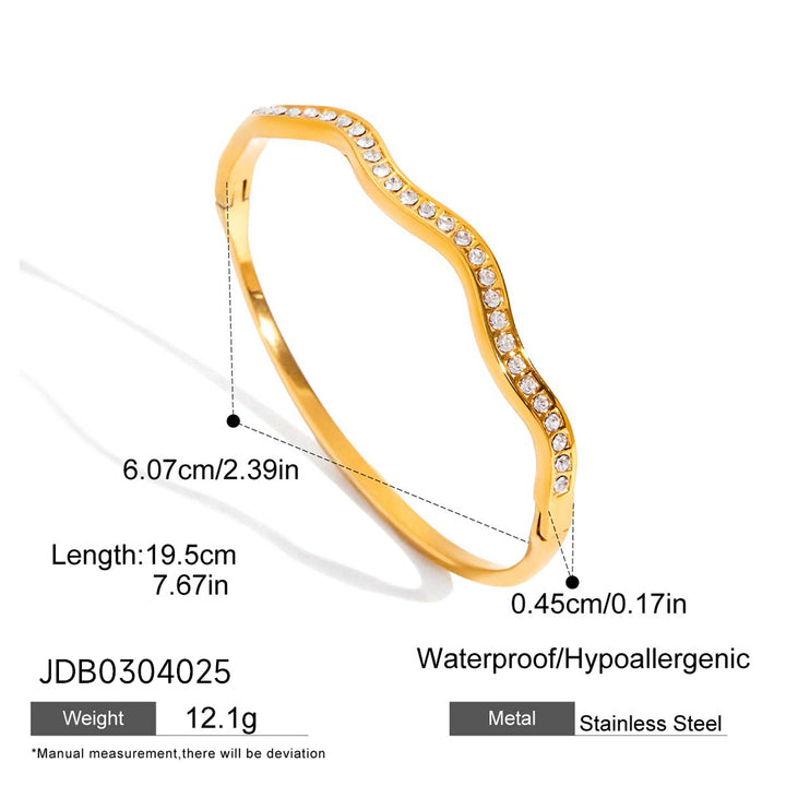 J&D Eternal Ripple Bracelet Diamond Cut Wave Design Adjustable Closure Crystal Inlaid Bangle Heritage Inspired Gift for Her