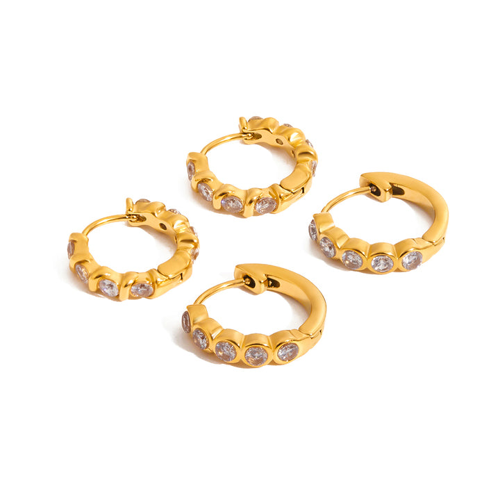 J&D Minimalist 18K Gold Plated Stainless Steel Earring Fashion Zircon C-Circle Hoop Earring Jewelry