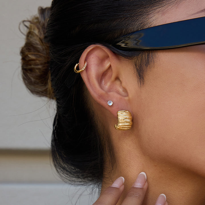J&D Trendy Fashion Hoop Earring 14K Gold Plated Stainless Steel Classic Irregular Polished Hollow Wide Hoop Earring