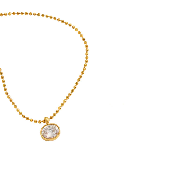 J&D Oval Marquise White CZ Stainless Steel 18K Gold Plated Classic Statement Ball Chain Necklace Gift for Women Daily Office