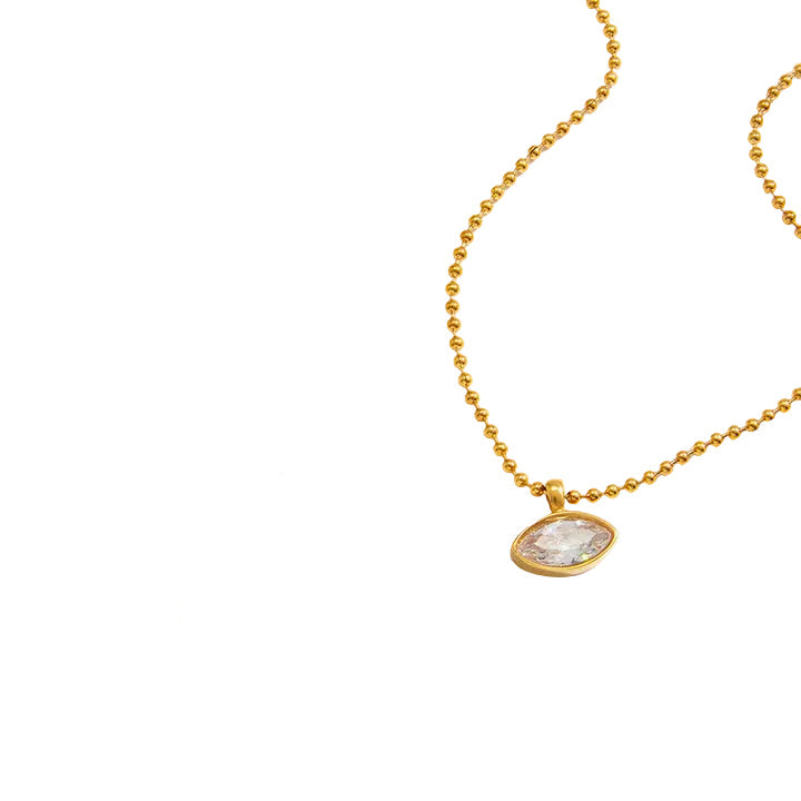 J&D Oval Marquise White CZ Stainless Steel 18K Gold Plated Classic Statement Ball Chain Necklace Gift for Women Daily Office