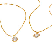J&D Oval Marquise White CZ Stainless Steel 18K Gold Plated Classic Statement Ball Chain Necklace Gift for Women Daily Office