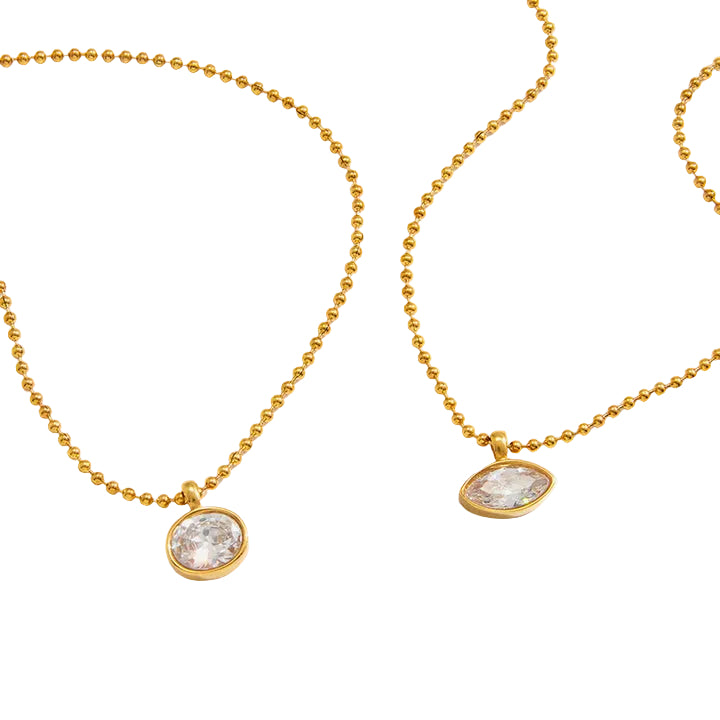 J&D Oval Marquise White CZ Stainless Steel 18K Gold Plated Classic Statement Ball Chain Necklace Gift for Women Daily Office