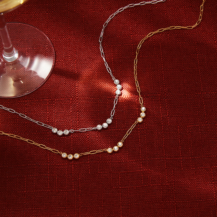 J&D 18K PVD Gold Plate Stainless Steel Chain Minimalist Classic White Cubic Zirconia Paperclip Necklace